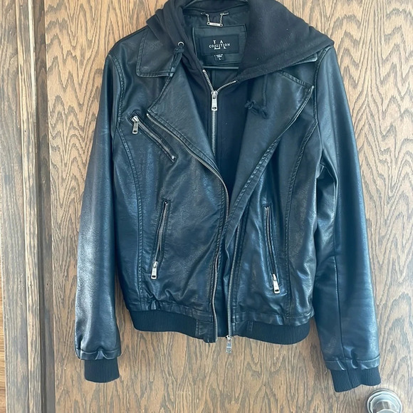 Black‎ Leather Coat with Sweatshirt L